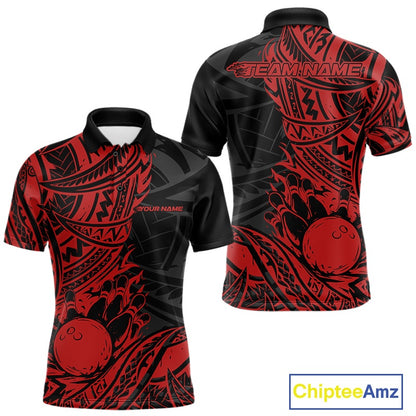 Custom Black And Red Maori Style Koru Spiral Tribal Men Bowling Polo Team Shirt IPHW10956