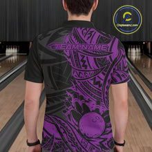 Load image into Gallery viewer, Custom Black And Purple Maori Style Koru Spiral Tribal Men Bowling Polo Team Shirt IPHW10959