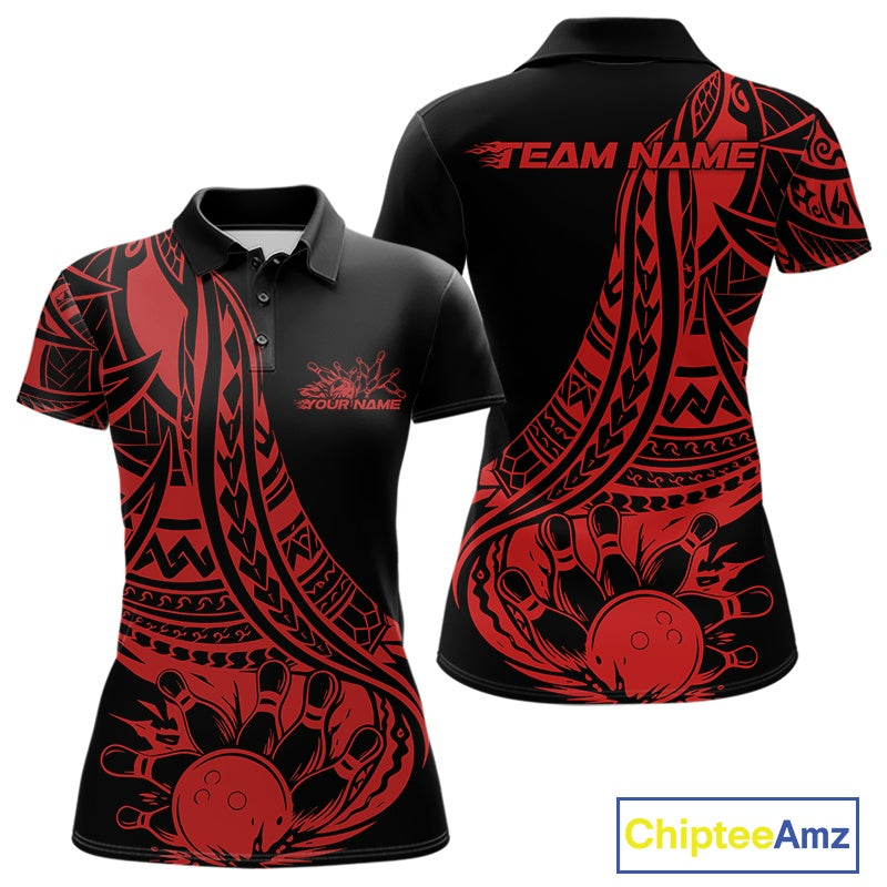 Black and red polo shirt with tribal designs and 'Team Name' text on a white background