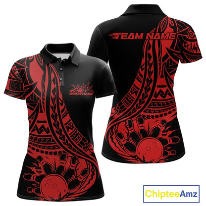 Black and red polo shirt with tribal designs and 'Team Name' text on a white background