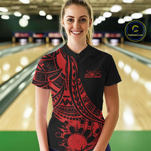 Load image into Gallery viewer, Custom Black And Red Maori Style Koru Spiral Tribal Women Bowling Quarter-Zip Team Shirt IPHW10961