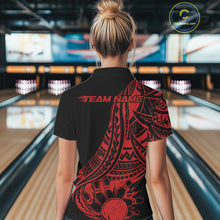 Load image into Gallery viewer, Custom Black And Red Maori Style Koru Spiral Tribal Women Bowling Quarter-Zip Team Shirt IPHW10961