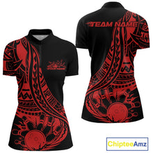 Load image into Gallery viewer, Custom Black And Red Maori Style Koru Spiral Tribal Women Bowling Quarter-Zip Team Shirt IPHW10961