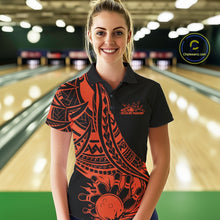 Load image into Gallery viewer, Custom Black And Orange Maori Style Koru Spiral Tribal Women Bowling Polo Team Shirt IPHW10964