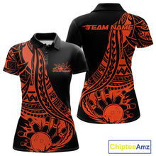 Load image into Gallery viewer, Custom Black And Orange Maori Style Koru Spiral Tribal Women Bowling Polo Team Shirt IPHW10964