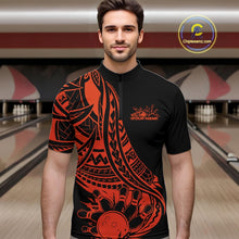 Load image into Gallery viewer, Custom Black And Orange Maori Style Koru Spiral Tribal Men Bowling Quarter-Zip Team Shirt IPHW10964