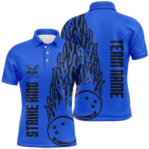 Bowling Shirts For Men Custom Team Name Strike King Flaming Team Bowling Shirts | Blue IPHW4974