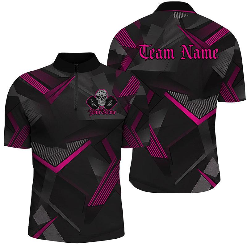 Black And Pink Custom Skull Pickleball Shirts For Men, Halloween Pickleball Outifts Gifts IPHW7449