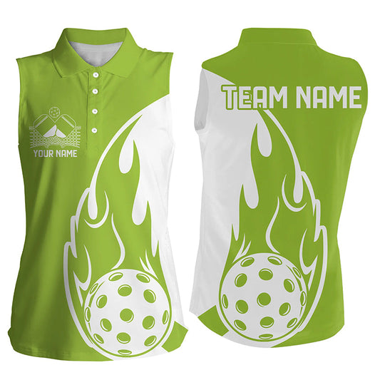 Custom Green Flame Pickleball Shirts For Women, Pickleball Team Uniform Women'S Outfit IPHW7453