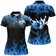 Load image into Gallery viewer, Black And Blue Vibrant Flame Custom Men's Bowling Team Uniform, Bowling Tournament Shirts IPHW7715
