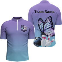 Load image into Gallery viewer, Custom Blue And Purple Gradient Butterfly Unisex Bowling Quarter-Zip Shirts, Bowling Team Shirt IPHW8146