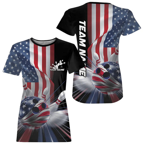 Custom US Flag Bowling League, Patriotic Bowling Team T-Shirts For Women IPHW8384