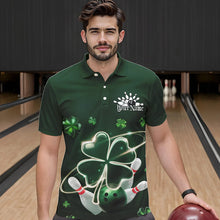 Load image into Gallery viewer, Custom Green Shamprock Saint Patricks Bowling Polo Shirts For Men, Lucky Bowling Team Shirt IPHW8572