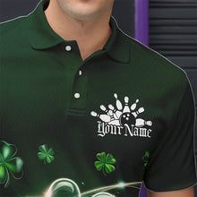 Load image into Gallery viewer, Custom Green Shamprock Saint Patricks Bowling Polo Shirts For Men, Lucky Bowling Team Shirt IPHW8572