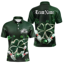 Load image into Gallery viewer, Custom Green Shamprock Saint Patricks Bowling Polo Shirts For Men, Lucky Bowling Team Shirt IPHW8572