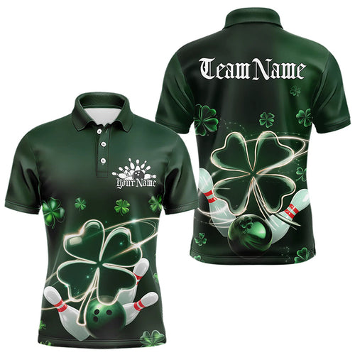 Custom Green Shamprock Saint Patricks Bowling Polo Shirts For Men, Lucky Bowling Team Shirt IPHW8572