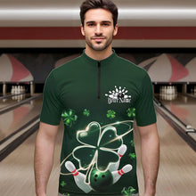 Load image into Gallery viewer, Custom Green Shamprock Saint Patricks Bowling Quarter-Zip Shirts For Men, Lucky Bowling Team Shirt IPHW8572