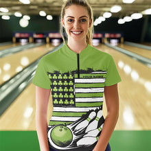 Load image into Gallery viewer, Custom Saint Patricks Bowling Womens Quarter-Zip Shirt, Shamrock Flag US Bowling Team Shirt IPHW8576
