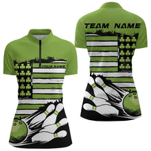 Load image into Gallery viewer, Custom Saint Patricks Bowling Womens Quarter-Zip Shirt, Shamrock Flag US Bowling Team Shirt IPHW8576