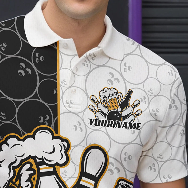 Custom Funny Bowling And Beer Team Bowling Polo Shirts For Men, Bowling Pattern Shirt IPHW8891