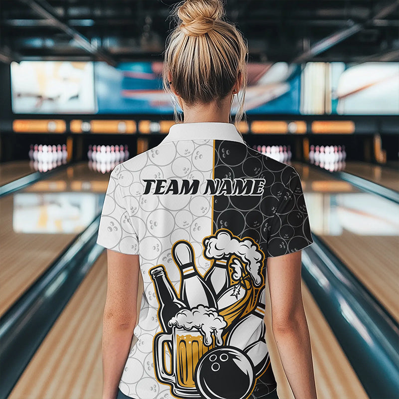 Custom Funny Bowling And Beer Team Bowling Women Quarter-Zip Shirts, Bowling Pattern Shirt IPHW8891