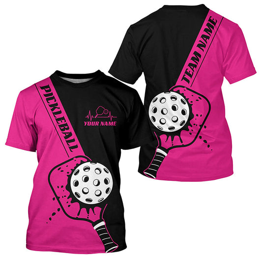 Black And Pink Custom Pickleball Team T-Shirts For Men, Pickleball Jersey Men'S Pickleball Outfit IPHW7459