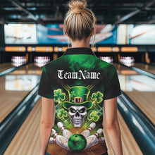 Load image into Gallery viewer, Custom Saint Patricks Day Leprechaun Skull Bowling Quarter-Zip Shirts, Lucky Bowling Shirt IPHW8582