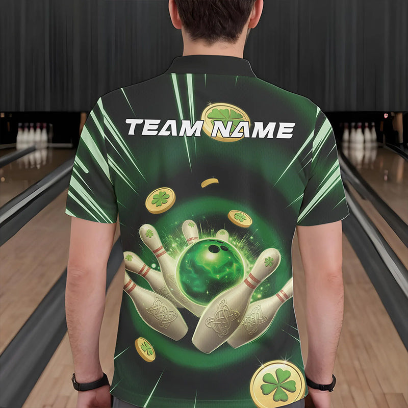 Custom Lucky Strike Saint Patricks Bowling Polo Team Shirts For Men, Green Bowling Shirt IPHW8583