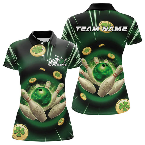 Custom Lucky Strike Saint Patricks Bowling Polo Team Shirts For Women, Green Bowling Shirt IPHW8583