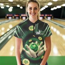 Load image into Gallery viewer, Custom Lucky Strike St Patricks Bowling Womens Quarter-Zip Team Shirts, Green Bowling Shirt IPHW8583
