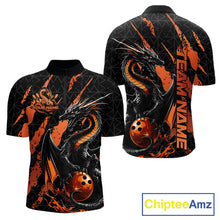 Load image into Gallery viewer, Custom Black And Orange Dragon Bowling Men Quarter-Zip Shirts, Team Bowling Jerseys IPHW10748