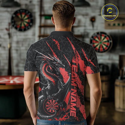 Custom Black And Red Dragon Dart Men Polo Shirts, Team Dart Jerseys IPHW10752