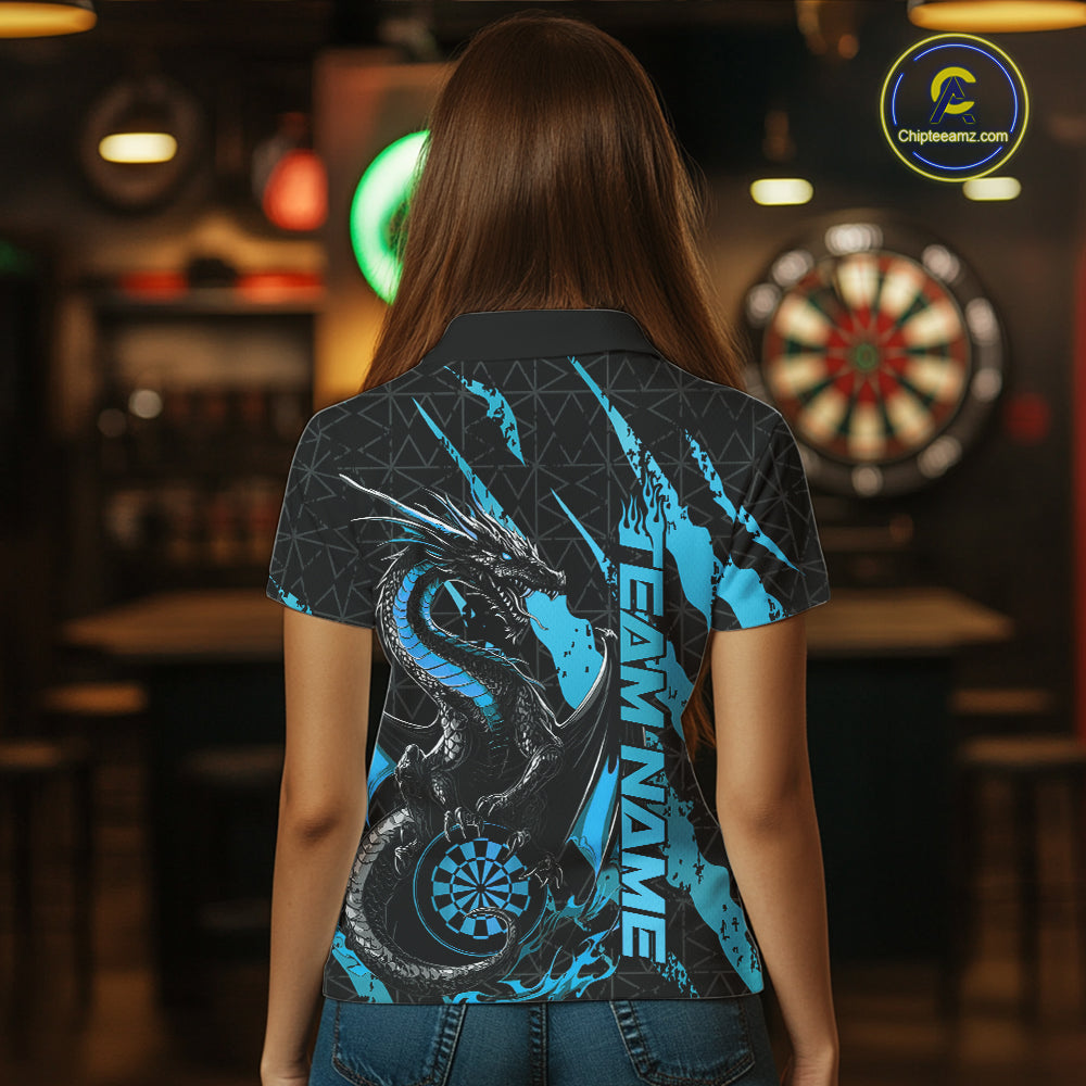 Custom Black And Blue Dragon Dart Women Polo Shirts, Team Dart Jerseys IPHW10753