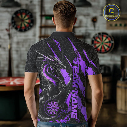 Custom Black And Purple Dragon Dart Men Polo Shirts, Team Dart Jerseys IPHW10754