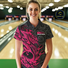 Load image into Gallery viewer, Custom Black And Pink Tribal Polynesian Bowling Team Women Shirts, Niho Mano Bowling Shirt IPHW10755