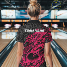 Load image into Gallery viewer, Custom Black And Pink Tribal Polynesian Bowling Team Women Shirts, Niho Mano Bowling Shirt IPHW10755