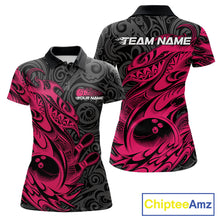 Load image into Gallery viewer, Custom Black And Pink Tribal Polynesian Bowling Team Women Shirts, Niho Mano Bowling Shirt IPHW10755