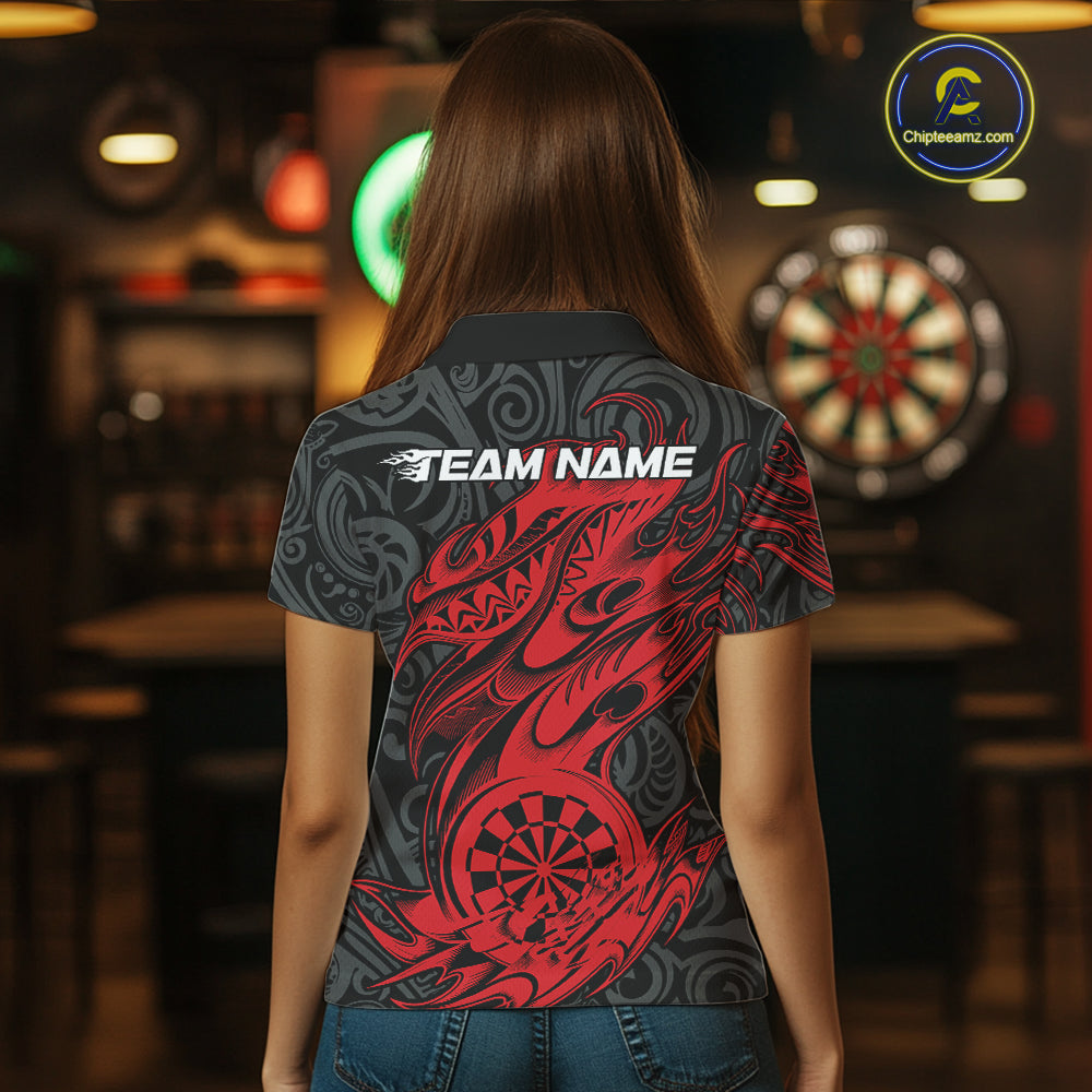 Custom Black And Red Tribal Polynesian Dart Team Women Shirts, Niho Mano Dart Shirt IPHW10760