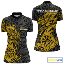 Load image into Gallery viewer, Custom Black And Yellow Tribal Polynesian Dart Team Women Shirts, Niho Mano Dart Shirt IPHW10763