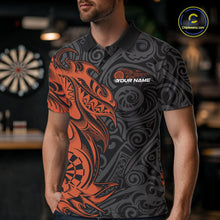 Load image into Gallery viewer, Custom Black And Orange Tribal Polynesian Dart Team Men Shirts, Niho Mano Dart Shirt IPHW10764
