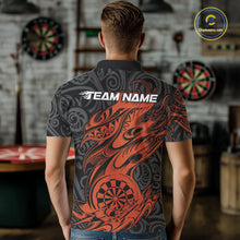 Load image into Gallery viewer, Custom Black And Orange Tribal Polynesian Dart Team Men Shirts, Niho Mano Dart Shirt IPHW10764