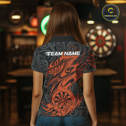 Custom Black And Orange Tribal Polynesian Dart Team Women Shirts, Niho Mano Dart Shirt IPHW10764