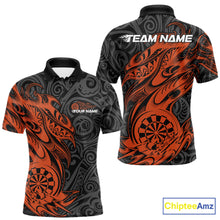 Load image into Gallery viewer, Custom Black And Orange Tribal Polynesian Dart Team Men Shirts, Niho Mano Dart Shirt IPHW10764