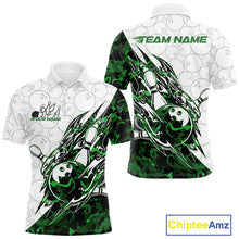 Load image into Gallery viewer, Custom Green Camo Bowling Men Polo Shirt, Bowling Ball Pattern Team Jerseys IPHW10990