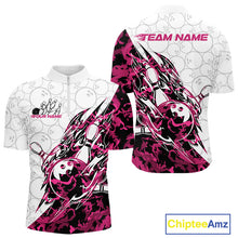 Load image into Gallery viewer, Custom Pink Camo Bowling Men Quarter-Zip Shirt, Bowling Ball Pattern Team Jerseys IPHW10992