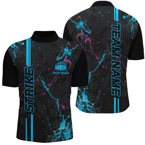 Custom Blue And Pink Strike Bowling Shirts For Men And Women, Camo Bowling Team Jerseys IPHW6429