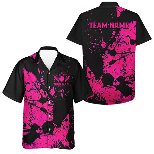 Custom Name Black And Pink Bowling Team Hawaiian Shirts For Men, Bowling League Jerseys IPHW6433