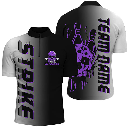 Custom Strike Bowling Team Shirts For Men And Women, Skull Bowling Jerseys With Team Name | Purple IPHW6441