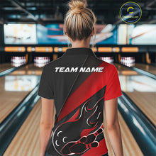 Load image into Gallery viewer, Custom Black And Red Flame Bowling Women Polo Shirt, Team Bowling League Shirt IPHW10254