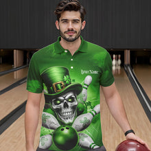 Load image into Gallery viewer, Custom Green Leprechaun Skull St Patricks Day Bowling Polo Shirt For Men, Lucky Bowling Shirt IPHW8595